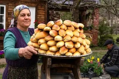 غذای روستایی؛ پخت پیراشکی گوشت تو هوای برفی