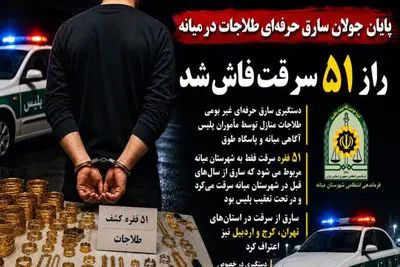 پایان جولان سارق حرفه‌ای طلاجات در میانه / راز ۵۱ سرقت فاش شد